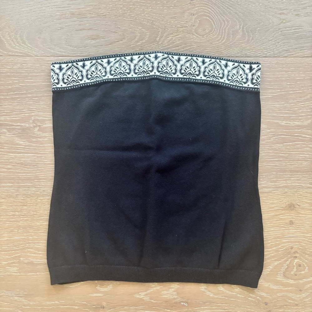 White House Black Market Black Knit Cotton Tube Top Strapless Corset Size M